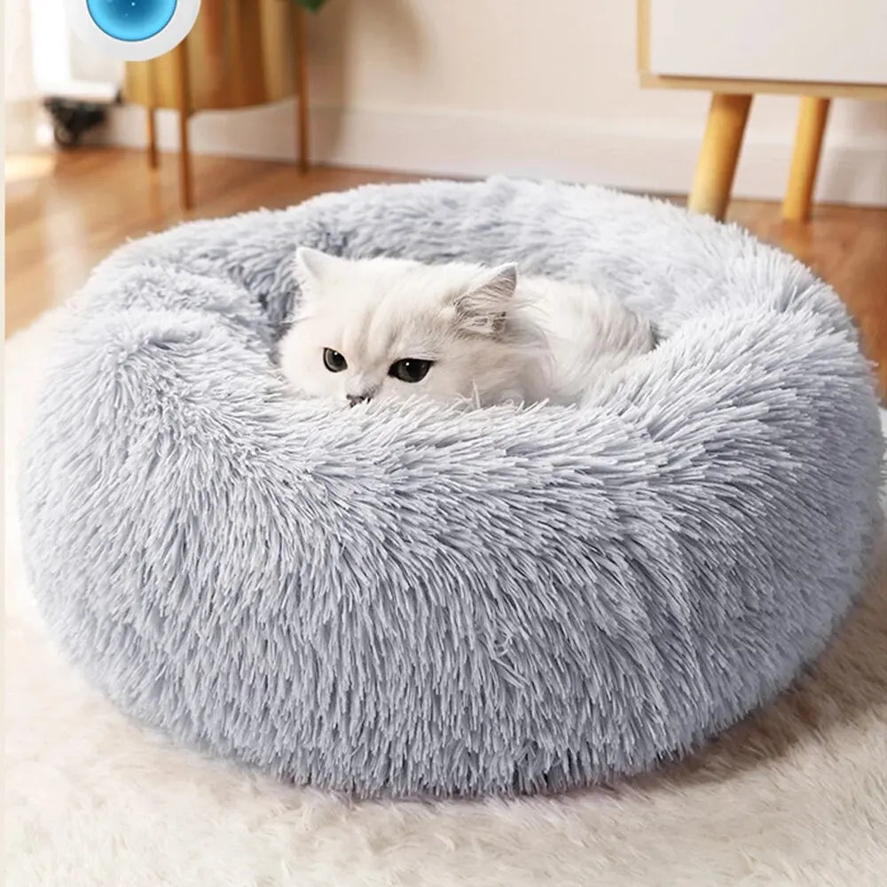 Coussin gris à poils longs pour chat