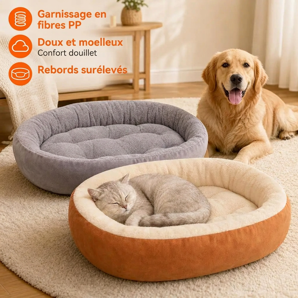 Panier ovale pour chiens et chats, présentation en français