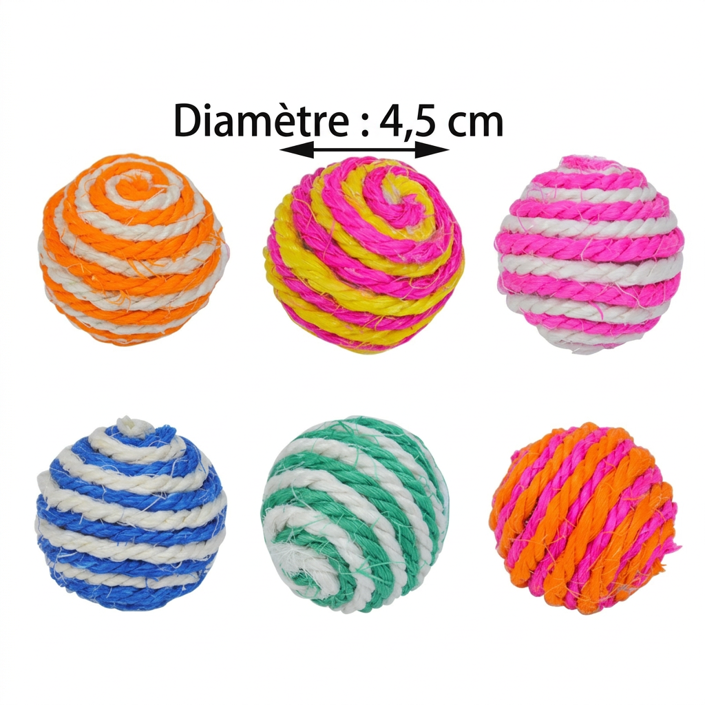 Balles en sisal, diamètre de 4,5 cm indiqué en français