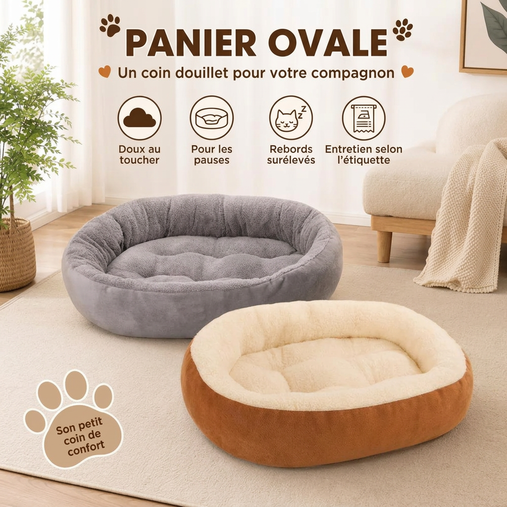 Paniers ovales gris et marron, caractéristiques en français