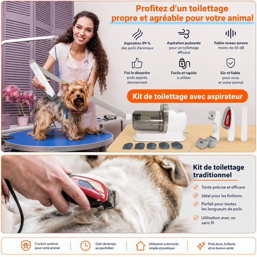 Pradelsens Pets™ GroomPro 6-en-1 — Aspirateur & Tondeuse de Toilettage pour Chiens et Chats