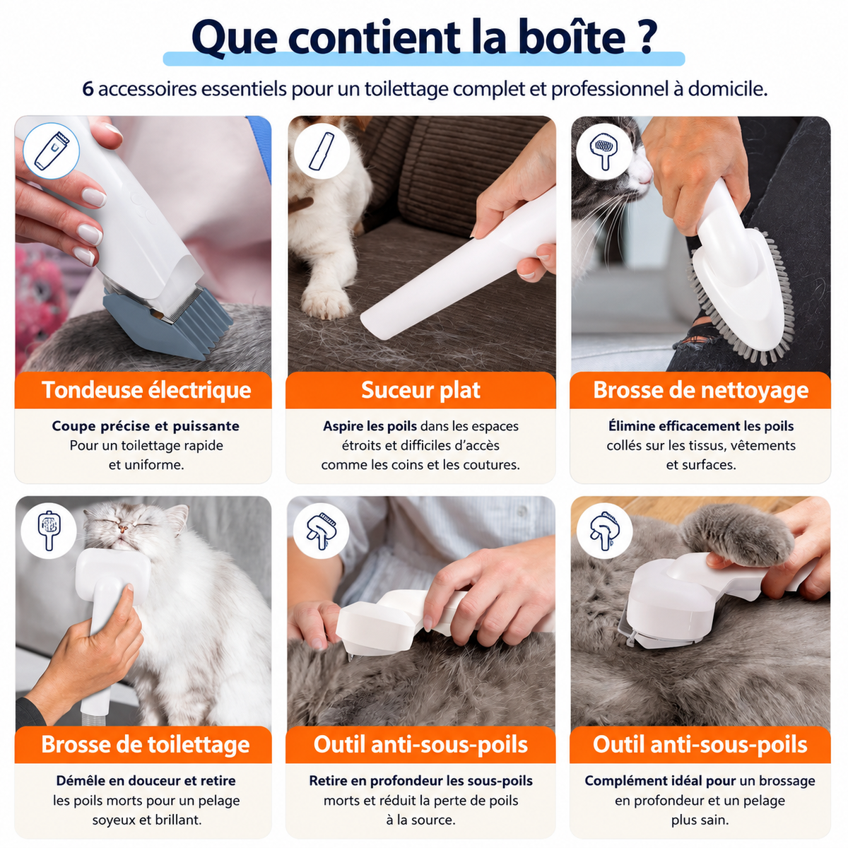 Pradelsens Pets™ GroomPro 6-en-1 — Aspirateur & Tondeuse de Toilettage pour Chiens et Chats