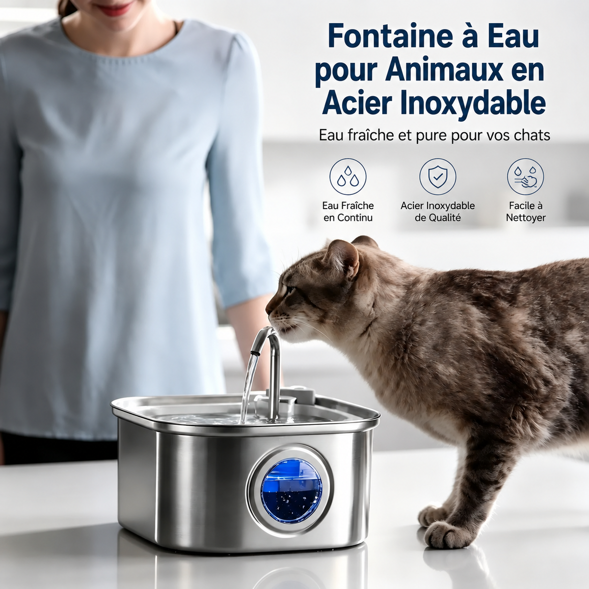 Pradelsens Pets™ AquaFlow — Fontaine à Eau Automatique 3,2L en Acier Inoxydable