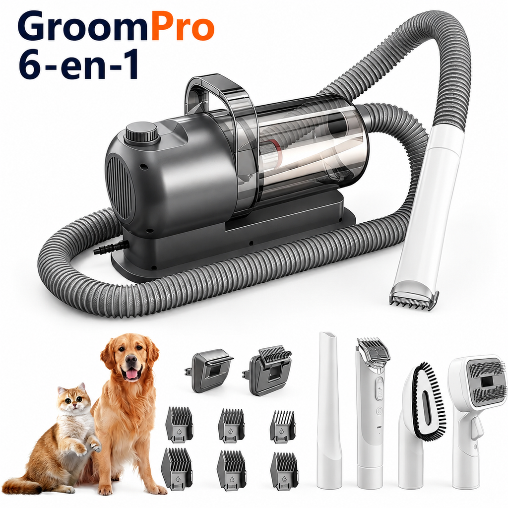 Pradelsens Pets™ GroomPro 6-en-1 — Aspirateur & Tondeuse de Toilettage pour Chiens et Chats