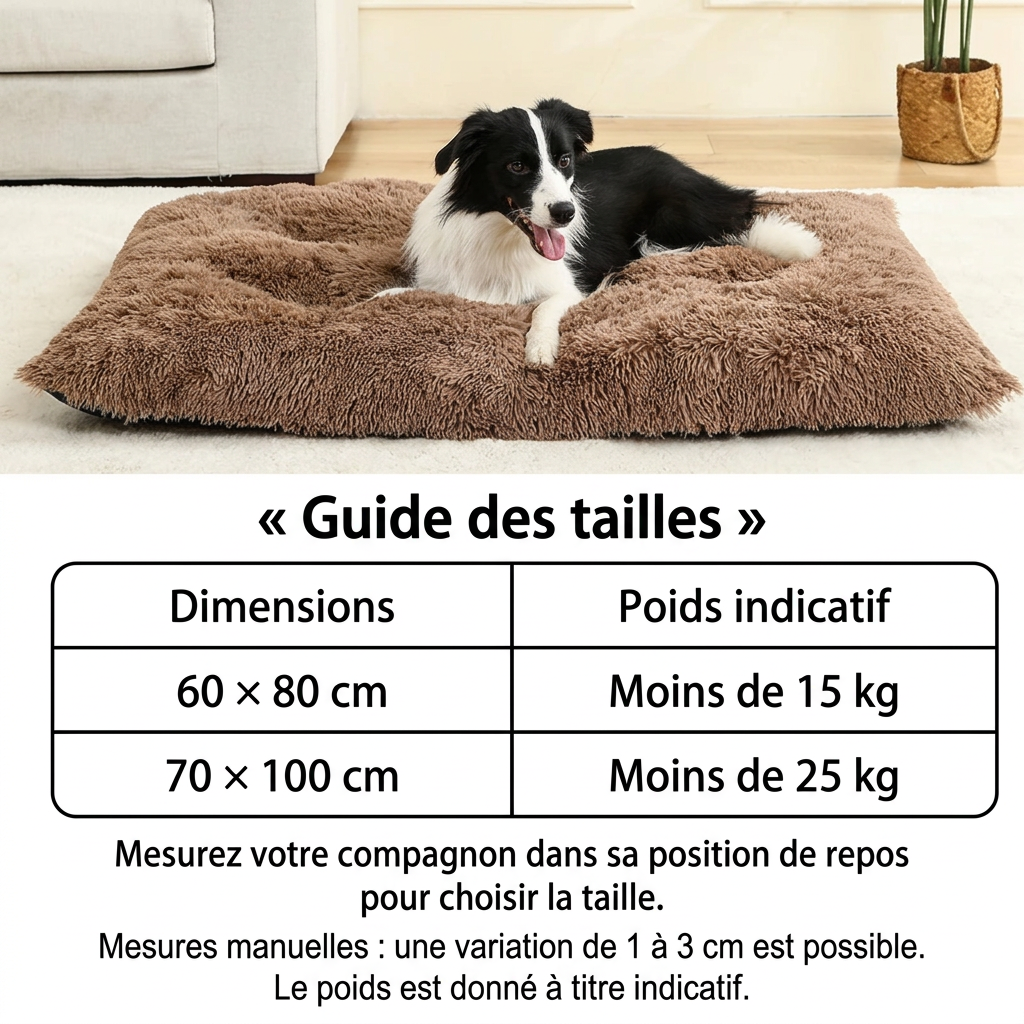 Guide des tailles en français du couchage pour chien