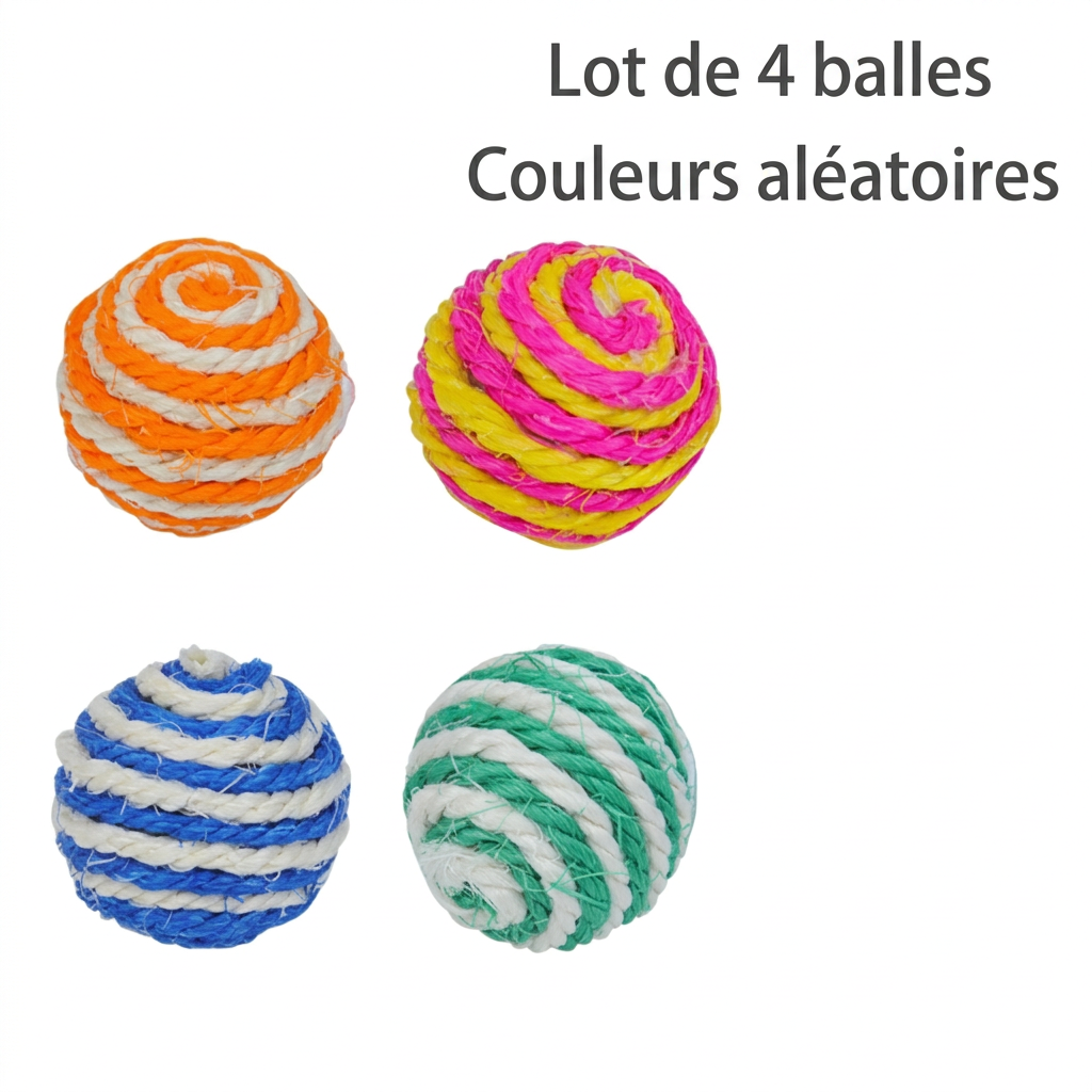 Lot de 4 balles en sisal, couleurs aléatoires, texte français