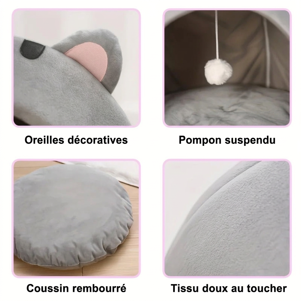 Détails de la niche pour chat avec légendes françaises