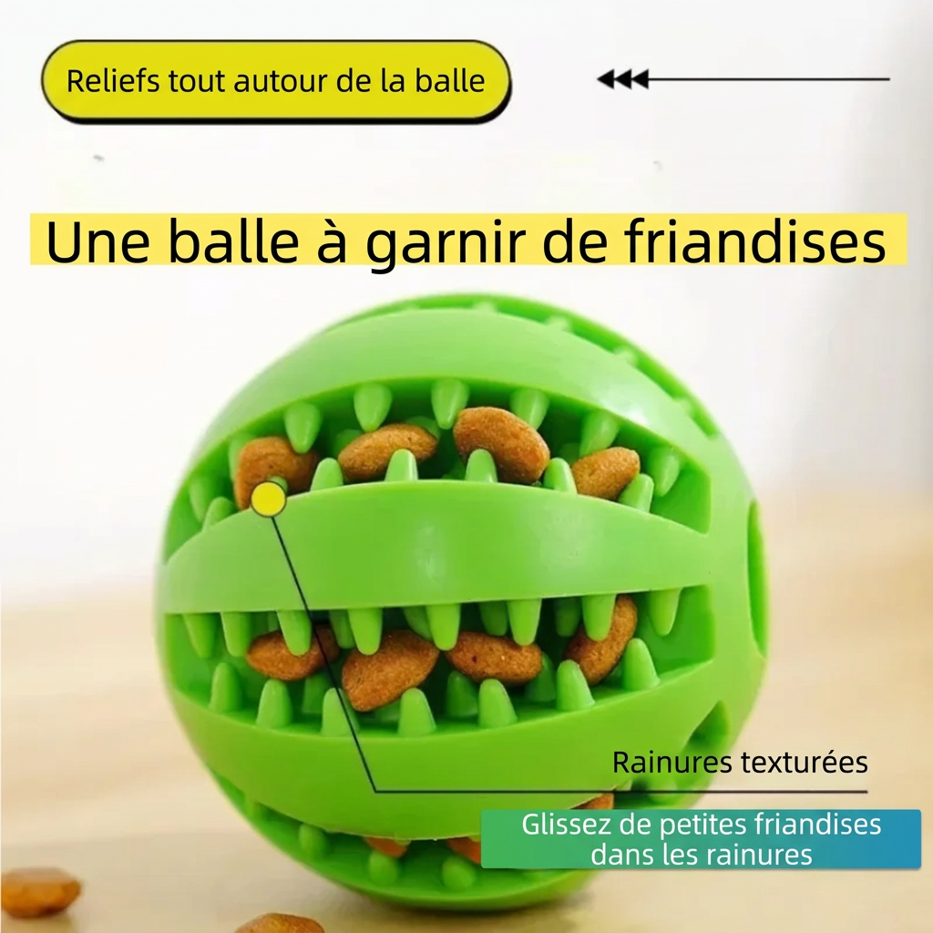 Balle verte à garnir de friandises, indications en français