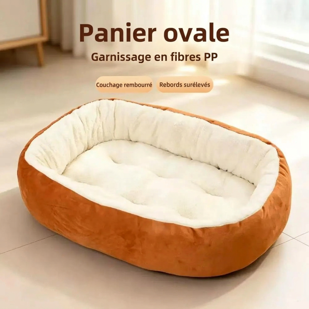 Panier ovale marron, garnissage et rebords